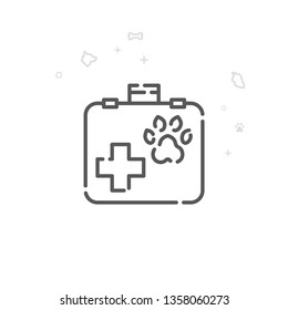 Veterinary Suitcase Vector Line Icon. Pet Supplies Symbol, Pictogram, Sign. Light Abstract Geometric Background. Editable Stroke. Adjust Line Weight. Design with Pixel Perfection.