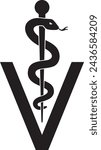 Veterinary Symbol Caduceus Snake with Stick. Medical Sign. Rod of Asclepius. Vector Illustration.