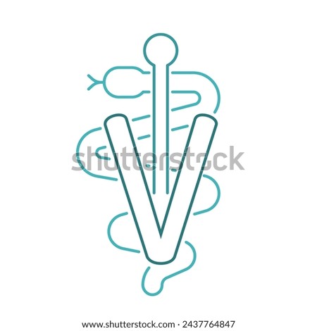 Veterinary symbol. Caduceus snake with stick. Editable vector illustration in outline style isolated on a white background