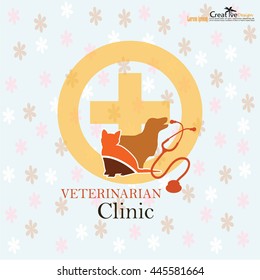 veterinary symbol with cross and pets. pet shop logo. vector illustration.