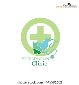 veterinary symbol with cross and pets. pet shop logo. vector illustration.