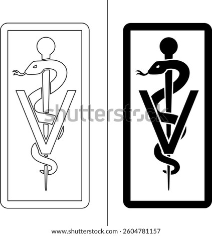 Veterinary Symbol Vector | Caduceus with Paw Print Design