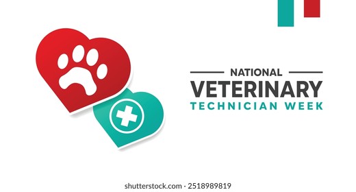 Semana dos Técnicos Veterinários. Ícone do animal de estimação, coração e ícone de mais. Ótimo para cartões, banners, cartazes, mídias sociais e muito mais. Fundo branco.