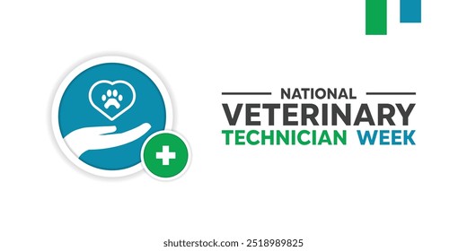 Semana dos Técnicos Veterinários. Ícone do animal de estimação, coração, mão e ícone de mais. Ótimo para cartões, banners, cartazes, mídias sociais e muito mais. Fundo branco.