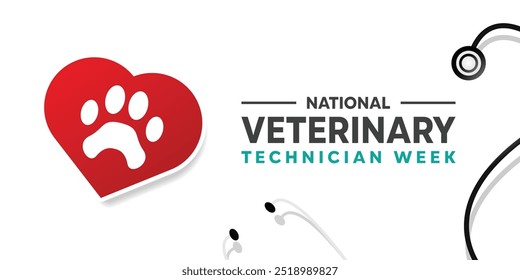 Semana de Técnicos Veterinarios. Icono de mascotas, corazón y estetoscopio. Ideal para tarjetas, Anuncios, carteles, redes sociales y más. El fondo blanco.