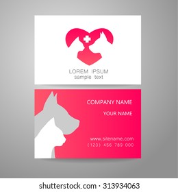 Veterinary - template logo. The idea of the logo for the veterinary service, pharmacy, hospital, center care, shelter animals. Branded business card.