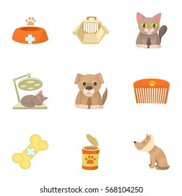 Veterinary things icons set. Cartoon illustration of 9 veterinary things vector icons for web