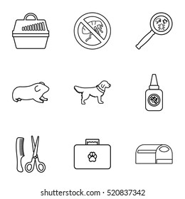 Veterinary things icons set. Outline illustration of 9 veterinary things vector icons for web
