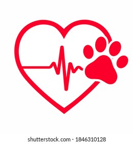 Veterinary trail emblem with heartbeat on white background