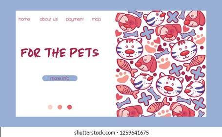Veterinary vector pet animal character on vetclinic landing page vetshop web-page backdrop illustration set of cat dog on vet clinic web-site background