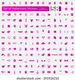 veterinary vector sticker icons with shadow. Paper cut