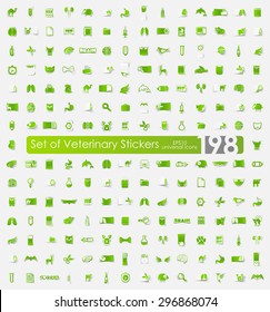 veterinary vector sticker icons with shadow. Paper cut