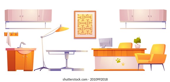 Veterinary vet clinic furniture and stuff isolated