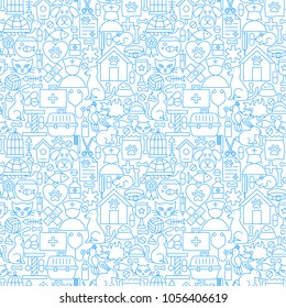 Veterinary White Line Seamless Pattern. Vector Illustration of Outline Tileable Background.