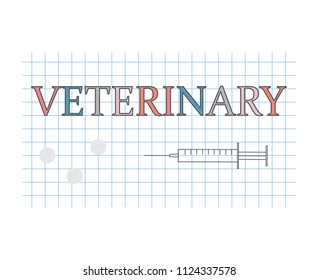 veterinary word on checkered paper sheet- vector illustration