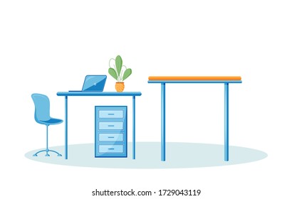 Veterinary Workplace Cartoon Vector Illustration. Vet Workplace. Animal Doctor Workspace. Laptop For Pet Diagnostic. Furniture In Office. Desk Flat Color Object. Table Isolated On White Background