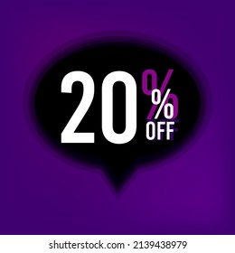 Vetor 20% off discount for big sale. Black ballon on a purple background, twenty percent off