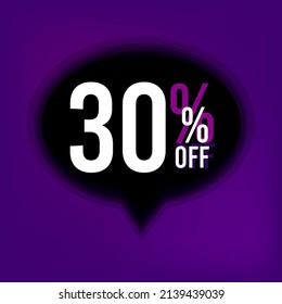 Vetor 30% off discount for big sale. Black ballon on a purple background, thirty percent off