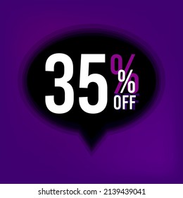 Vetor 35% off discount for big sale. Black ballon on a purple background, thirty five percent off