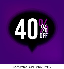 Vetor 40% off discount for big sale. Black ballon on a purple background, forty percent off