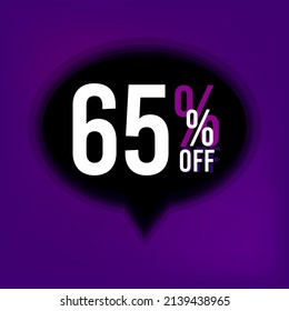 Vetor 60% off discount for big sale. Black ballon on a purple background, sixty five percent off