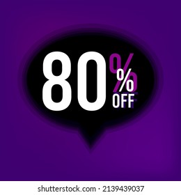 Vetor 80% off discount for big sale. Black ballon on a purple background, eighty percent off