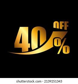 Vetor Black banner discount purchase 40% sale vector gold logo on a black background. Promotional business offer for buyers logotype. forty percentage off