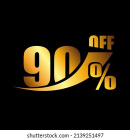 Vetor Black banner discount purchase 90% sale vector gold logo on a black background. Promotional business offer for buyers logotype. ninety percentage off