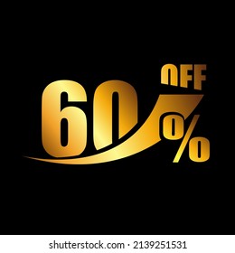 Vetor Black banner discount purchase 60% sale vector gold logo on a black background. Promotional business offer for buyers logotype. sixty percentage off