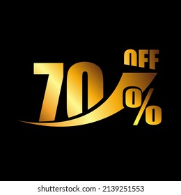 Vetor Black banner discount purchase 70% sale vector gold logo on a black background. Promotional business offer for buyers logotype. seventy percentage off