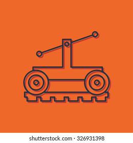 Vetor blue outline trolley icon on orange background with shadow 
