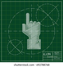 Vetor blueprint hand pointer icon on engineer and architect background  