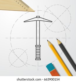 Vetor blueprint pick icon on engineer and architect background