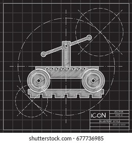 Vetor blueprint trolley icon on engineer and architect background 