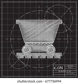 Vetor blueprint trolley icon on engineer and architect background 