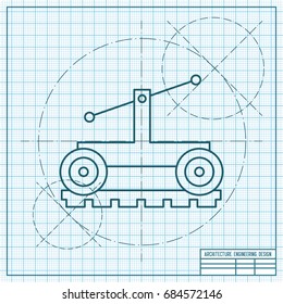 Vetor blueprint trolley icon on engineer and architect background 