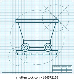 Vetor blueprint trolley icon on engineer and architect background 