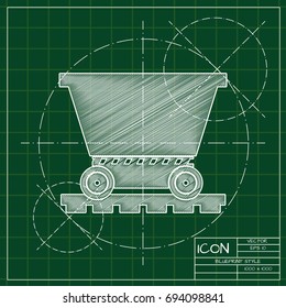 Vetor blueprint trolley icon on engineer and architect background  