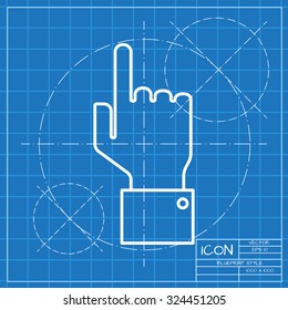 Vetor classic blueprint of hand pointer icon on engineer and architect background 