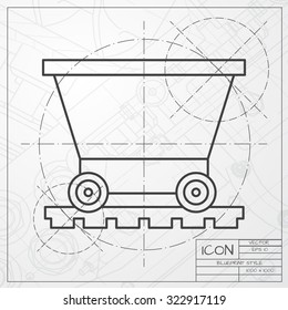 Vetor classic blueprint of trolley icon on engineer and architect background 