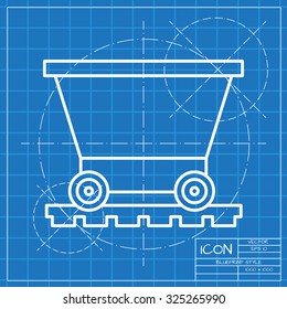 Vetor classic blueprint of trolley icon on engineer and architect background 