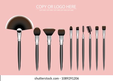 vetor cosmetic brush on pink background.dressing table
