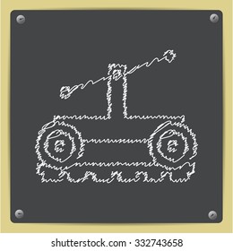 Vetor doodle chalk drawn trolley icon on school blackboard 