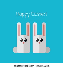 Vetor Happy Easter card with two flat rabbits. Eps10