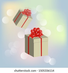 Vetor illustration of gifts boxes on colorful festive background.3d