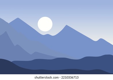 vetor ilustration of landscape flat. with a moon in the night and baeutiful sky. for background or banner.