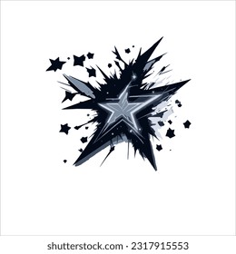 vetor image of abstract stars, black and white color, white background.