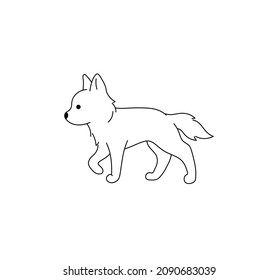 Vetor isolated cute cartoon walking dog wolf contour colorless drawing