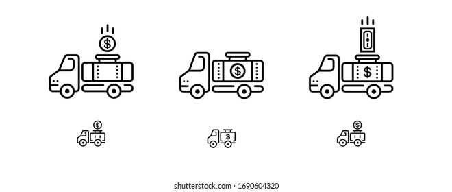 vetor line style dairy business icon set with milk truck and money