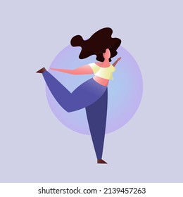 Vetor Minimalist illustration of A beautiful woman dancing with light purple circle in the background